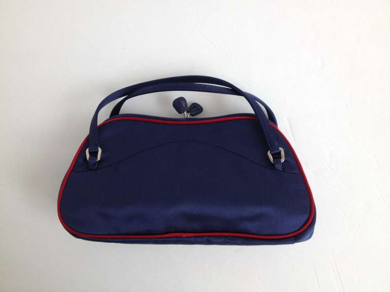 Prada Navy and Red Satin Clutch at 1stdibs  