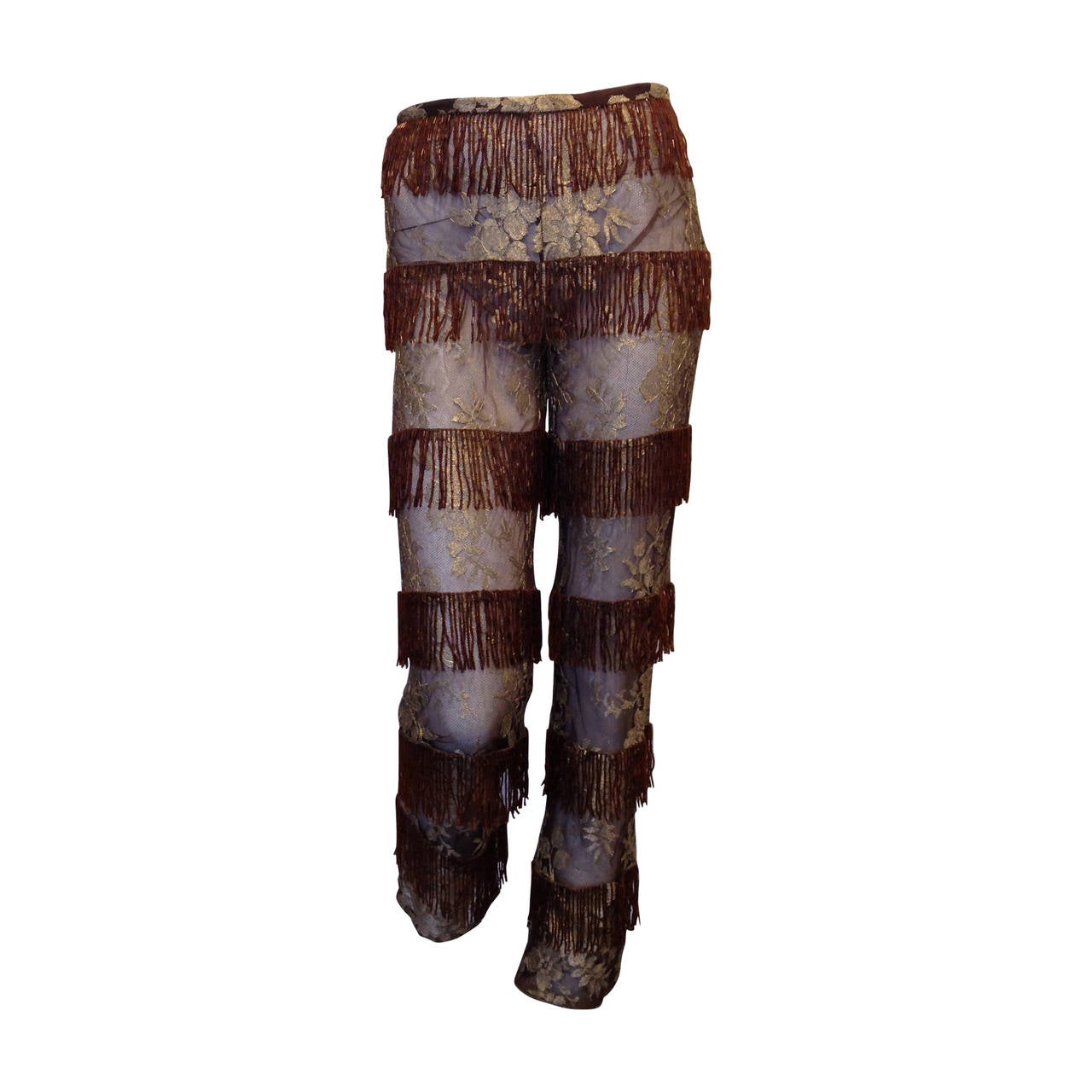 Dolce & Gabbana Sheer Embroidery Pants with Fringe