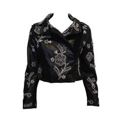 Dolce & Gabbana Black Leather Jacket with Silver Beading