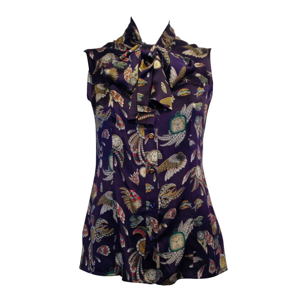 Chanel Purple Sleeveless Blouse with Bow