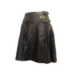 Alaia Black Leather Pleated Skirt