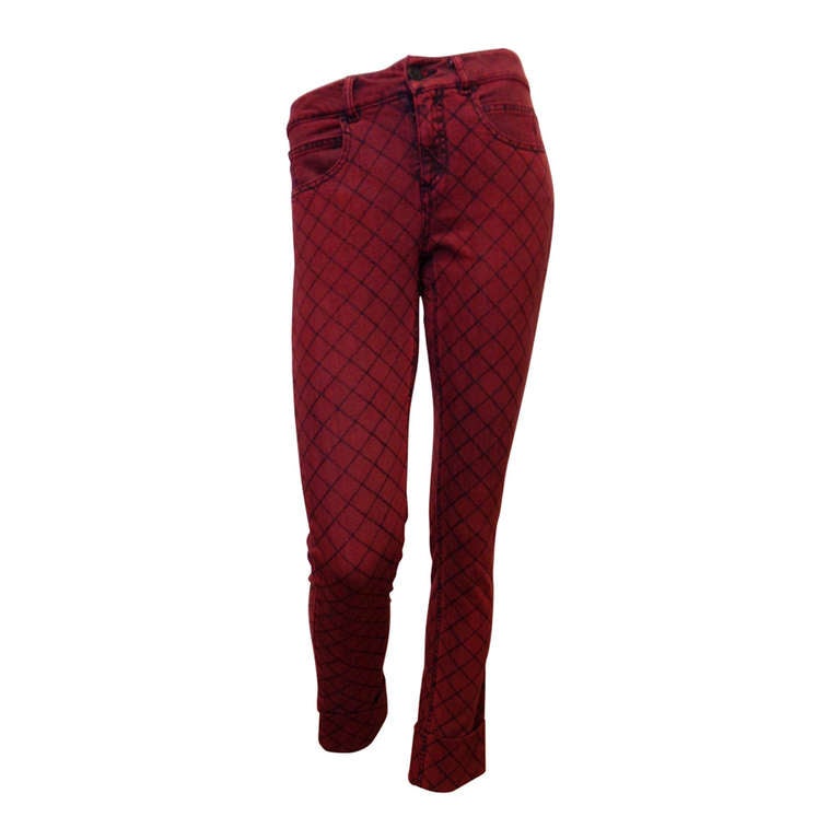 Chanel Red Quilted Jeans at 1stDibs chanel jeans, denim chanel