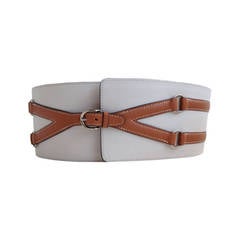 Hermes Cream and Cognac Leather Belt