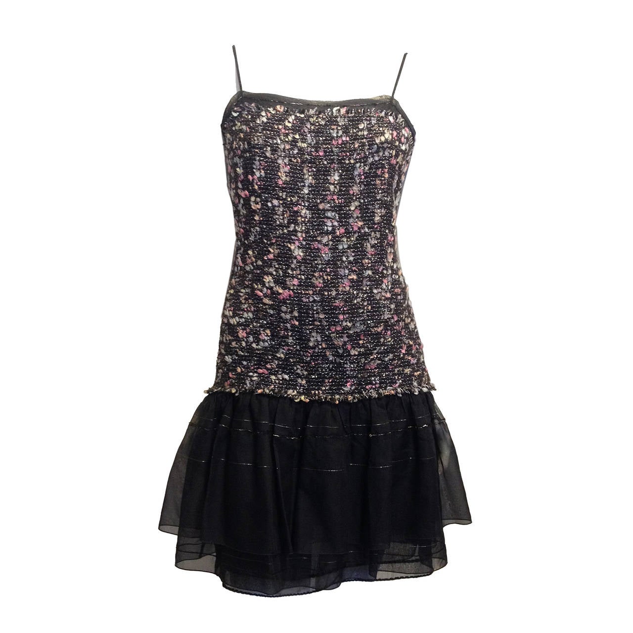 Chanel Black Tweed and Chiffon Dress