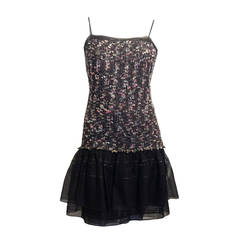 Chanel Black Tweed and Chiffon Dress