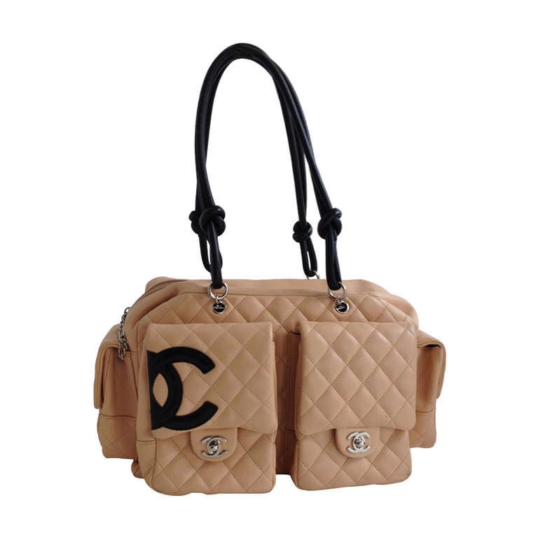 Chanel Beige Quilted Leather Cambon Reporter Handbag