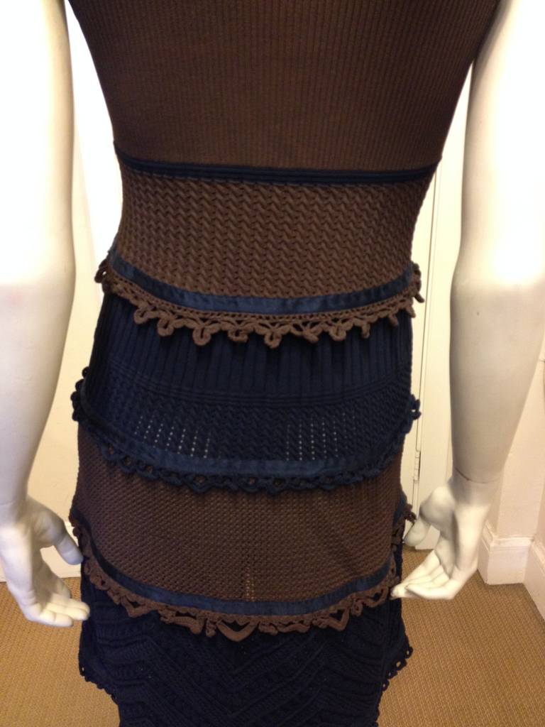 Chanel Brown and Navy Knit Dress 2