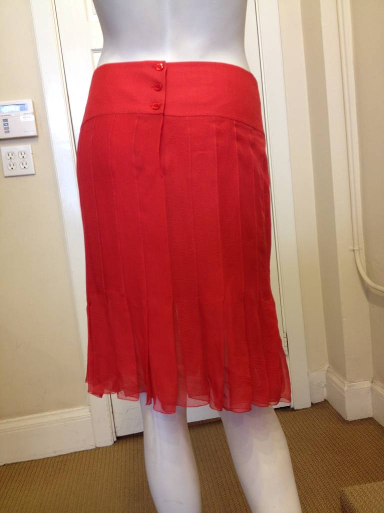 Red Chanel Coral Pleated Skirt