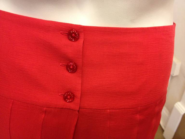 Chanel Coral Pleated Skirt In Excellent Condition In San Francisco, CA