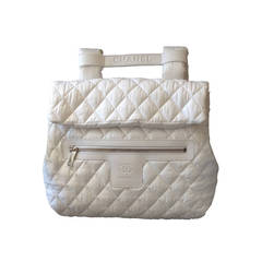 Chanel White Nylon Quilted Backpack