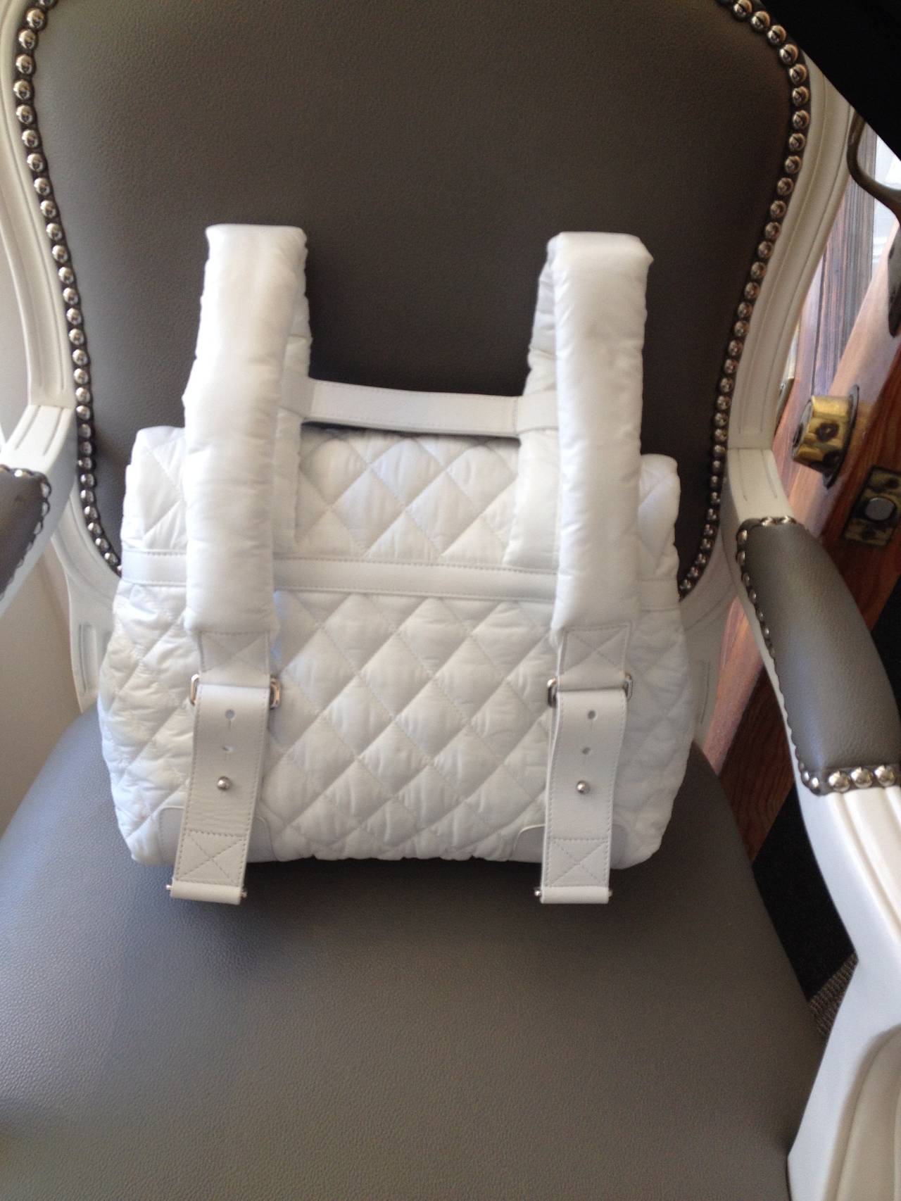 Women's Chanel White Nylon Quilted Backpack