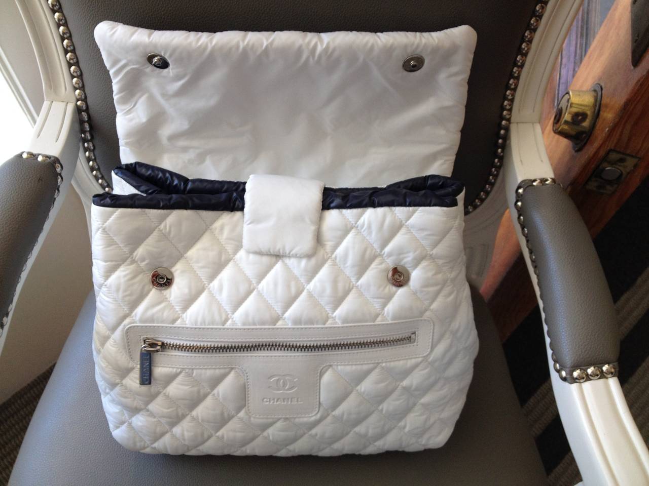 Chanel White Nylon Quilted Backpack 1