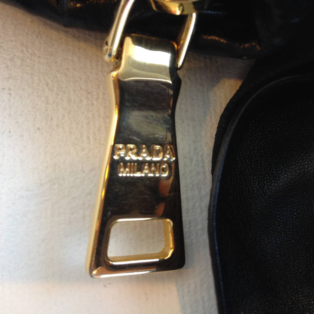 Prada Black Crinkly Leather Clutch with Bow In Excellent Condition In San Francisco, CA