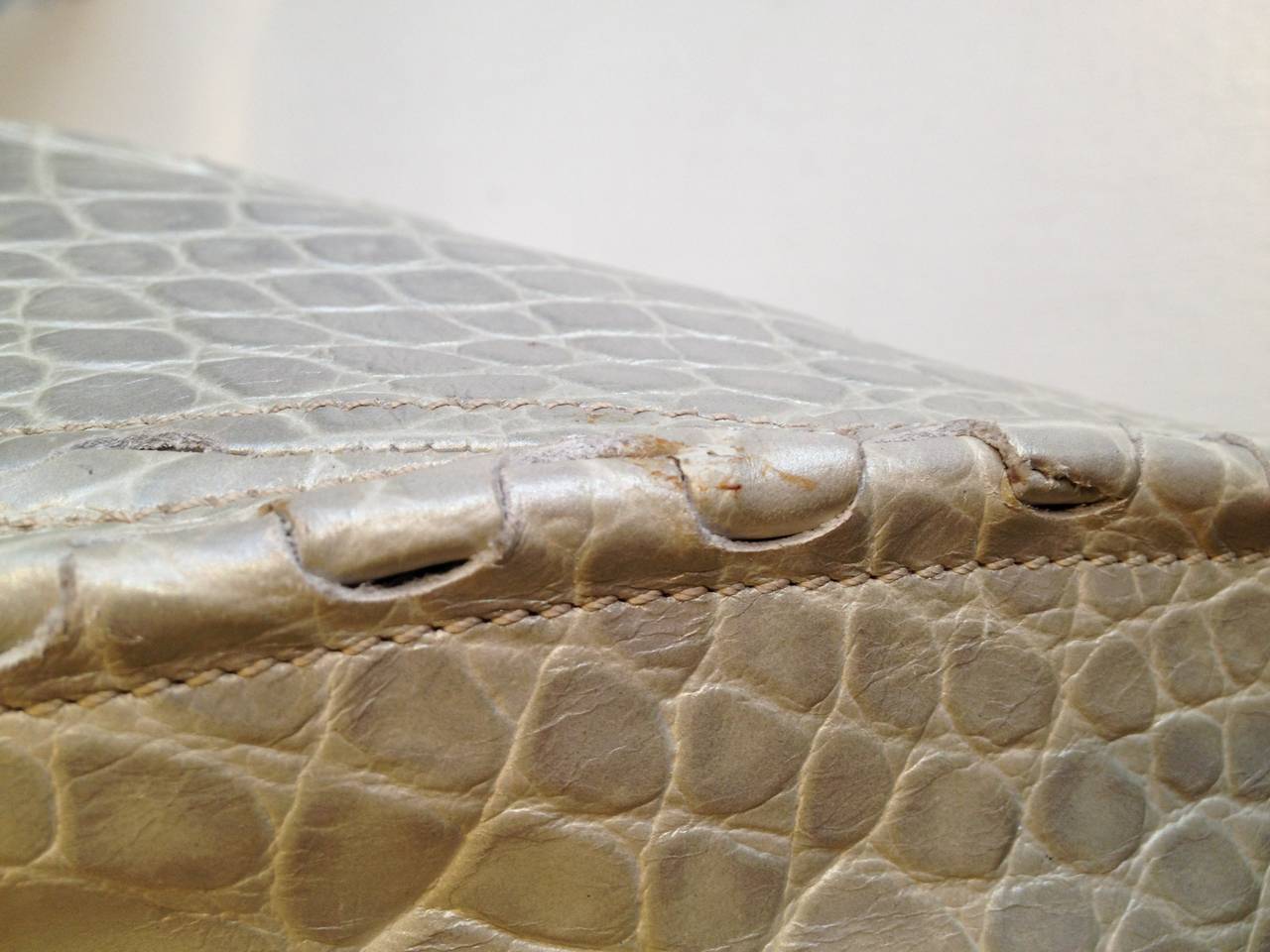 Alaia Taupe Crocodile Embossed Hinged Handbag 3