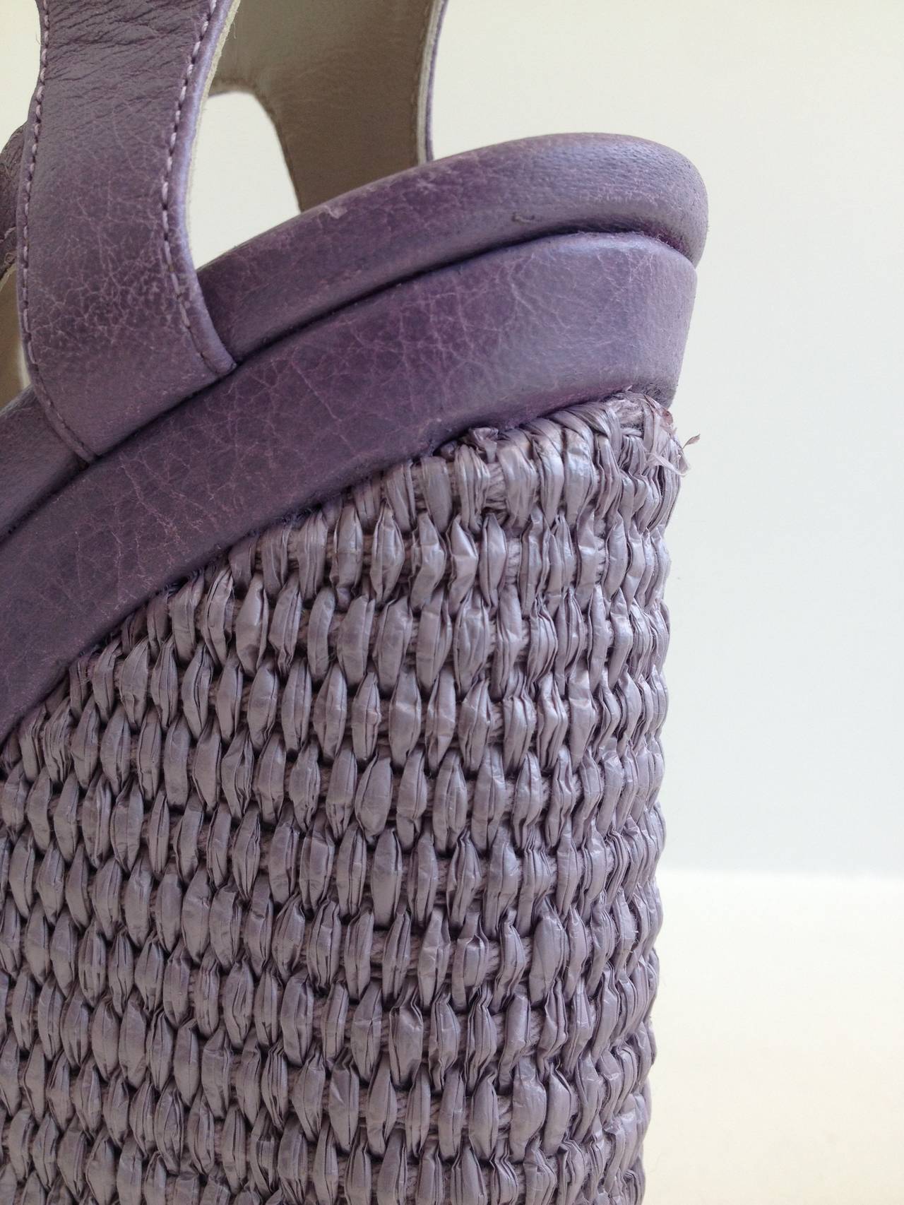 Women's Balenciaga Lavender Woven Straw Wedges