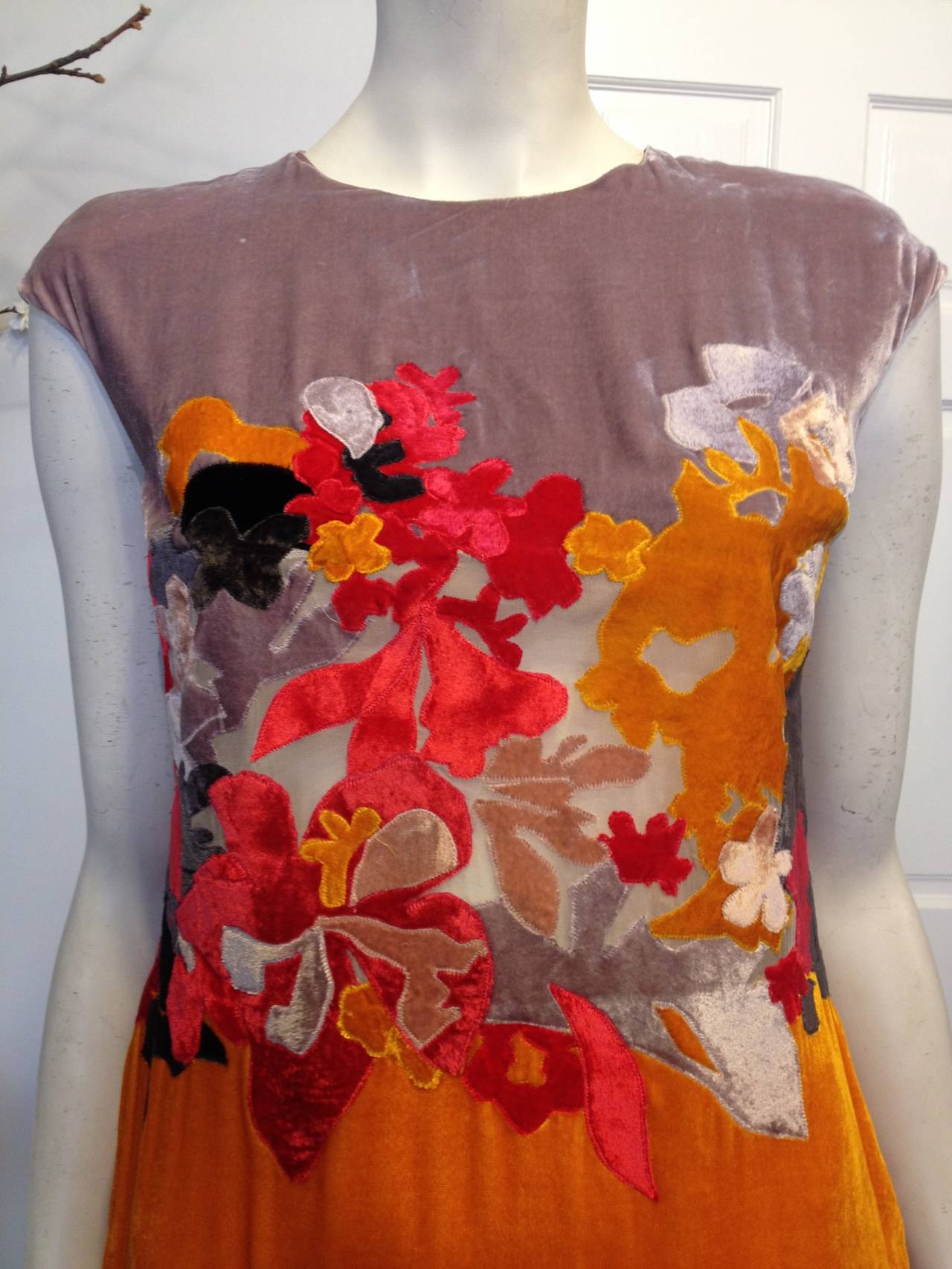 Bottega Lavender and Orange Cut Velvet Floral Dress For Sale at