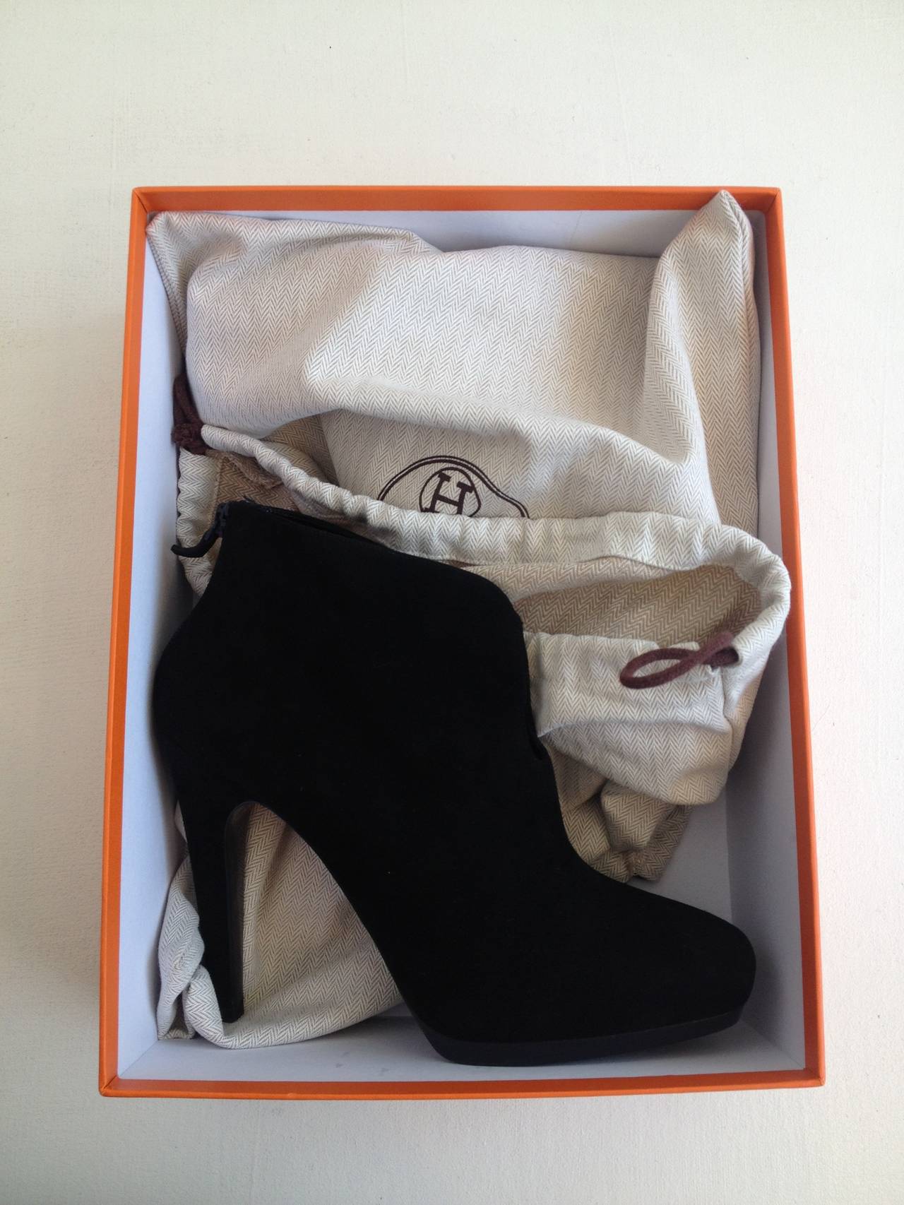 Hermès Black Suede Keyhole Bootie 4