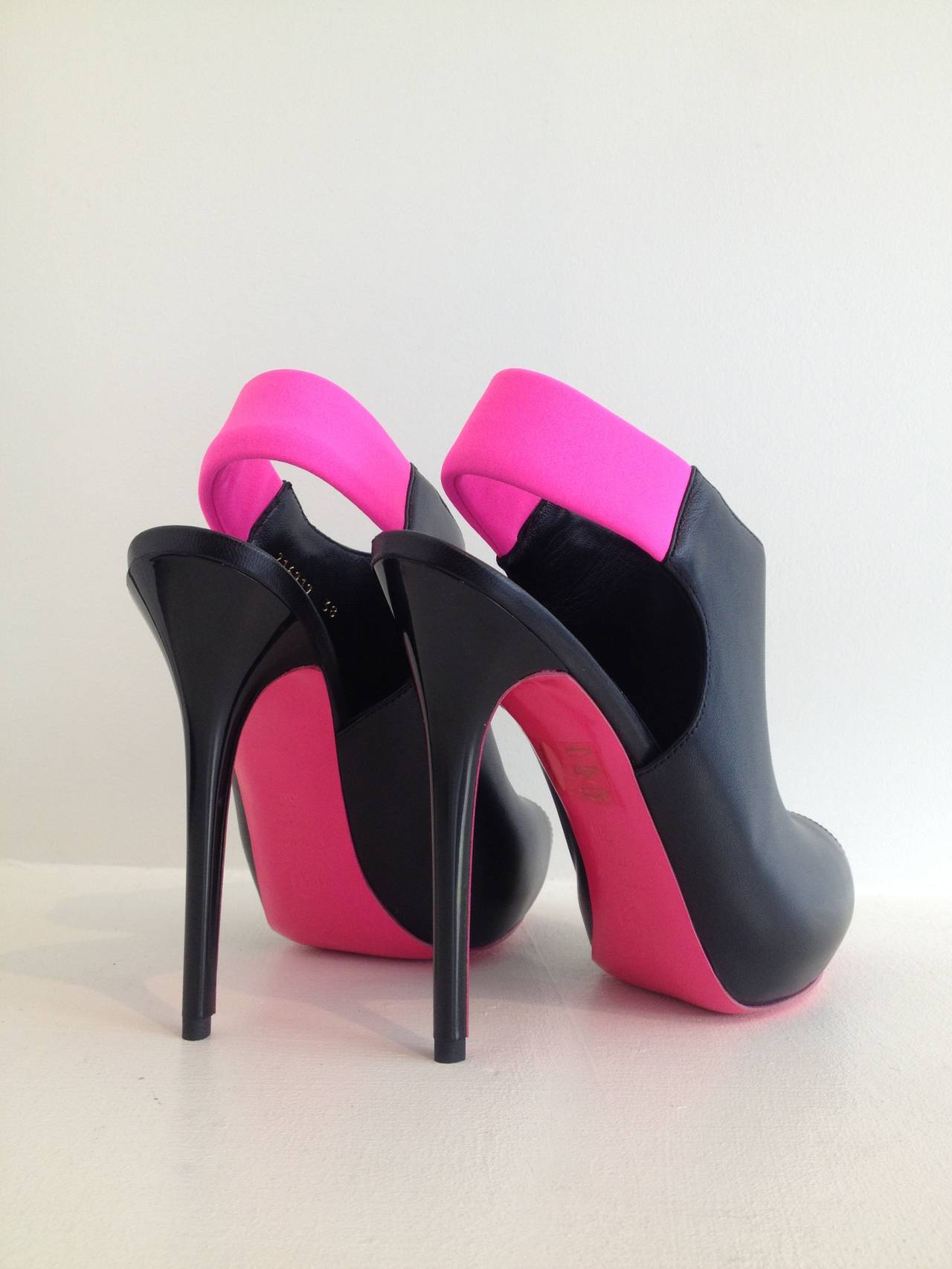 Women's Alexander McQueen Black and Hot Pink Stiletto Booties