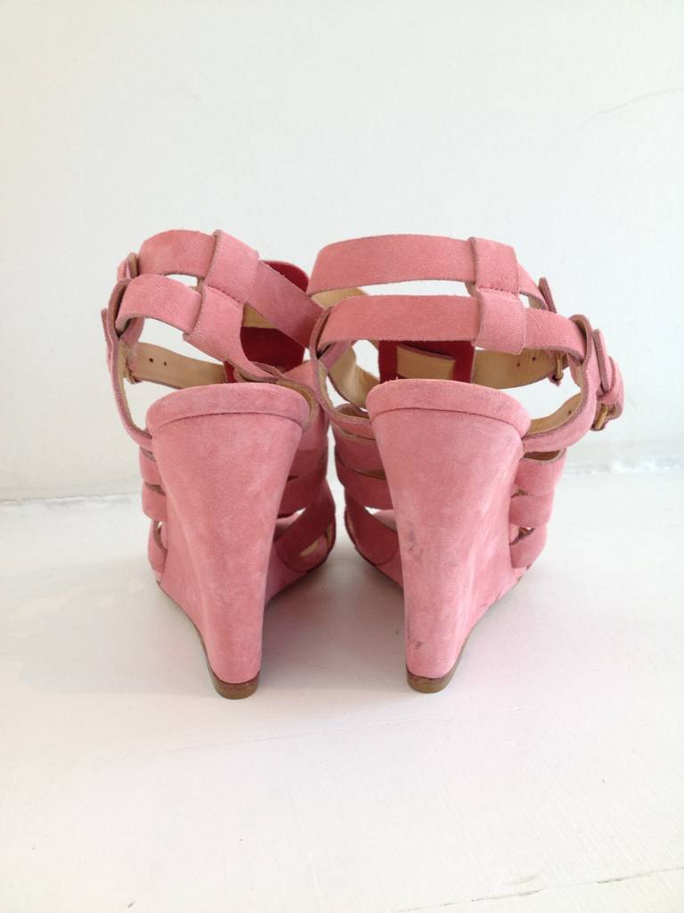 Women's Balenciaga Pink Suede and Stingray Wedge