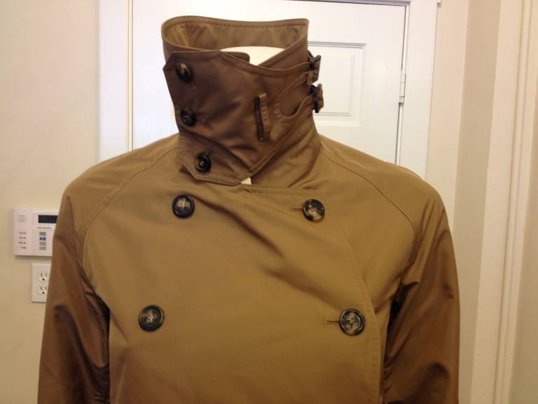 Brown Yves Saint Laurent Khaki Double Breasted Rain Coat For Sale