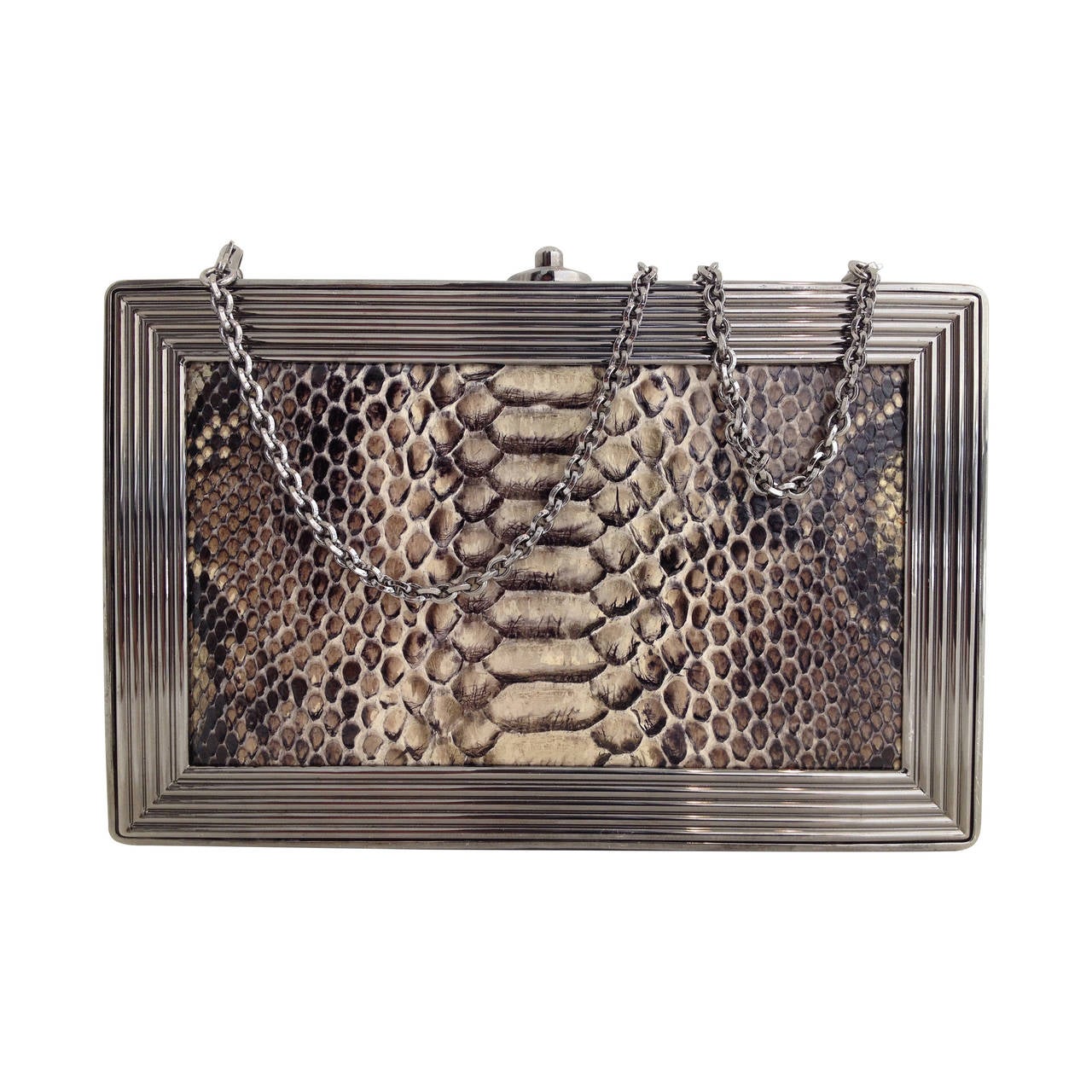 Judith Leiber Ecru Reptile Rhinestone Minaudiere For Sale