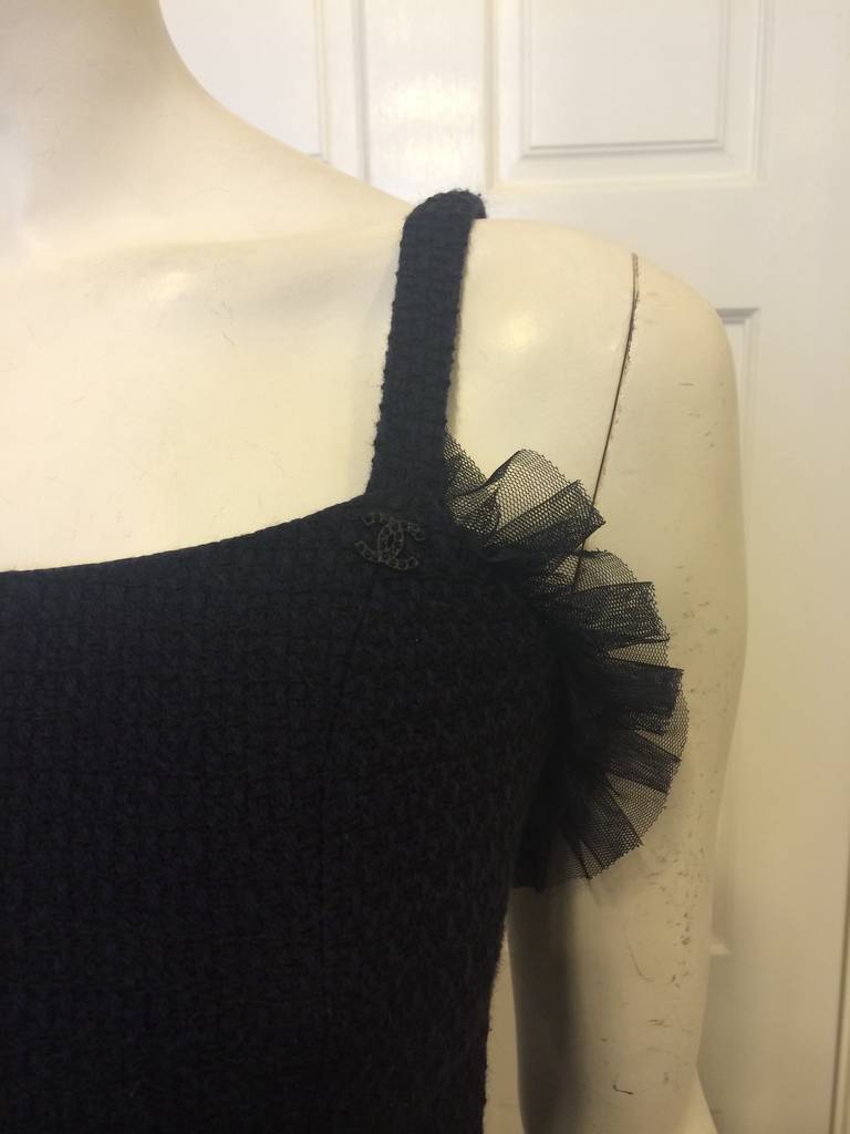 Chanel Navy Dress with Tulle Ruffles In Excellent Condition In San Francisco, CA