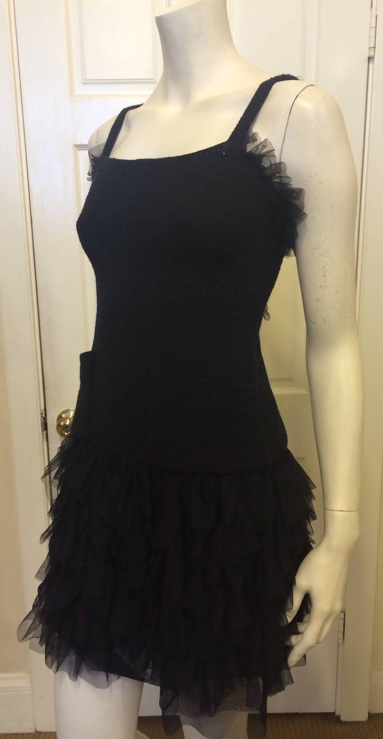 Chanel Navy Dress with Tulle Ruffles 1