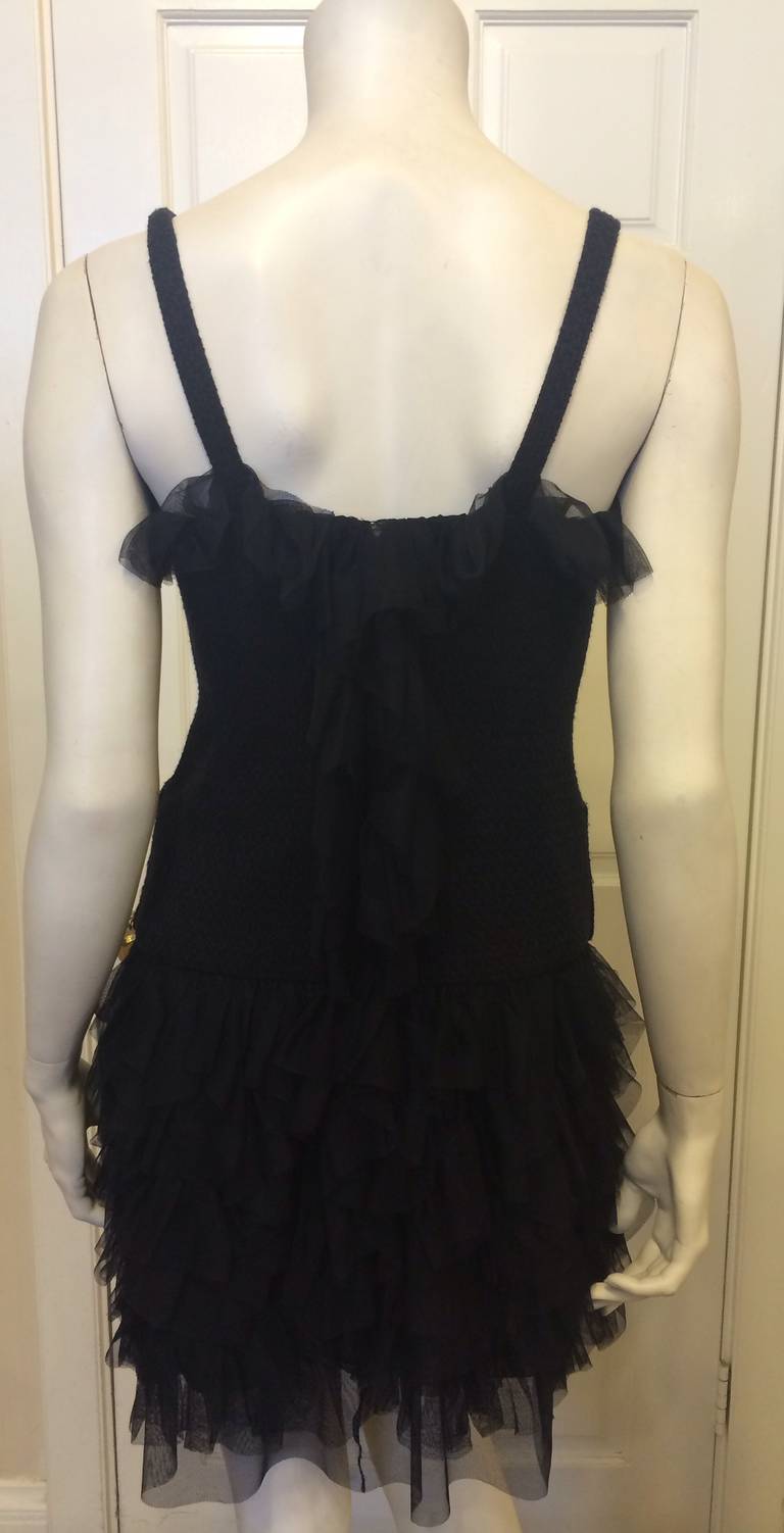 Chanel Navy Dress with Tulle Ruffles 2