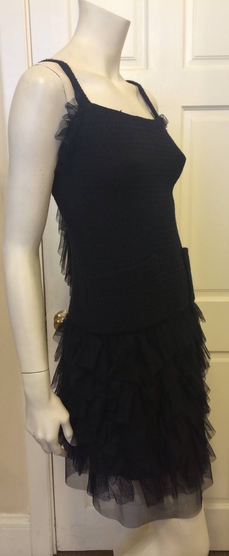 Chanel Navy Dress with Tulle Ruffles 3
