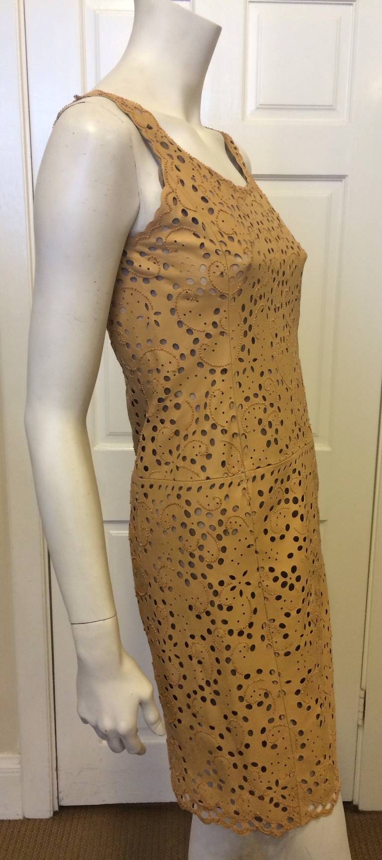 Oscar de la Renta Tan Leather Cutout Dress In Excellent Condition In San Francisco, CA