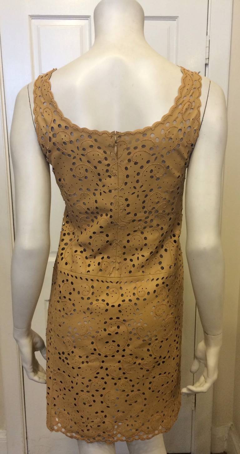 Women's Oscar de la Renta Tan Leather Cutout Dress