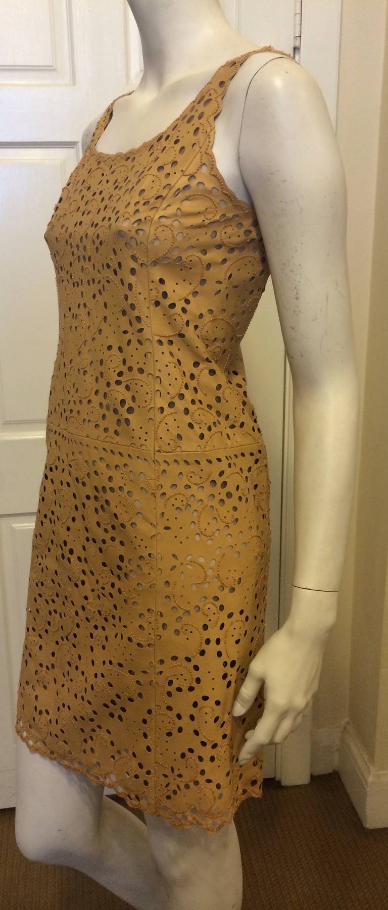 Oscar de la Renta Tan Leather Cutout Dress 1
