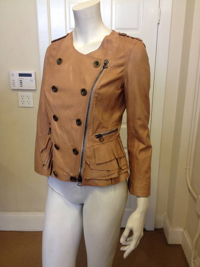 3.1 Phillip Lim Tan Leather Jacket with Ruffle