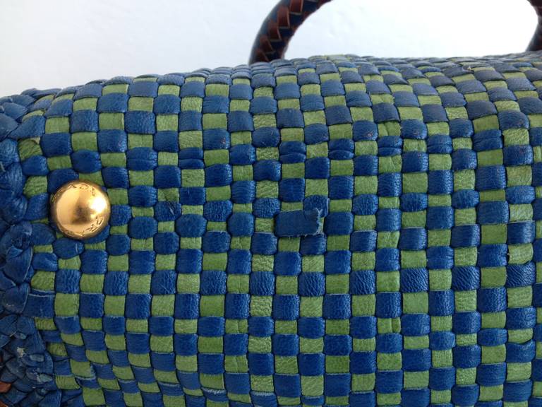Prada Green and Blue Woven Limited Edition Purse In Excellent Condition In San Francisco, CA