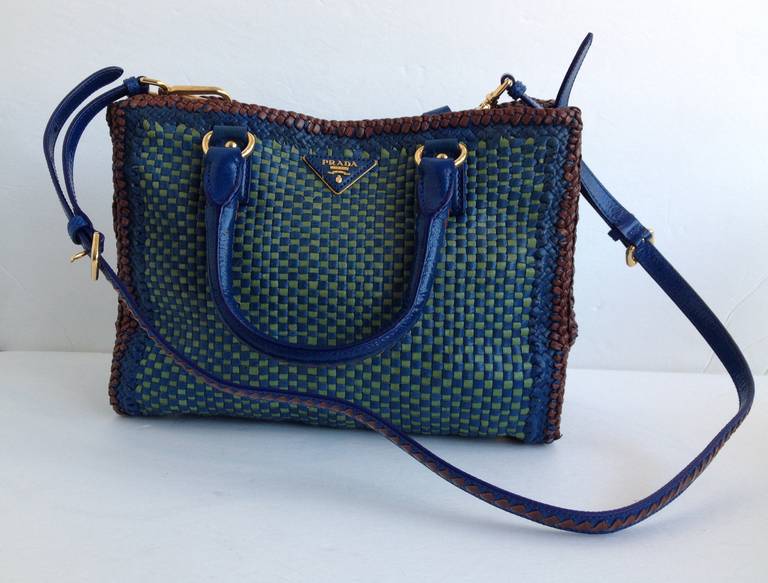 Women's Prada Green and Blue Woven Limited Edition Purse