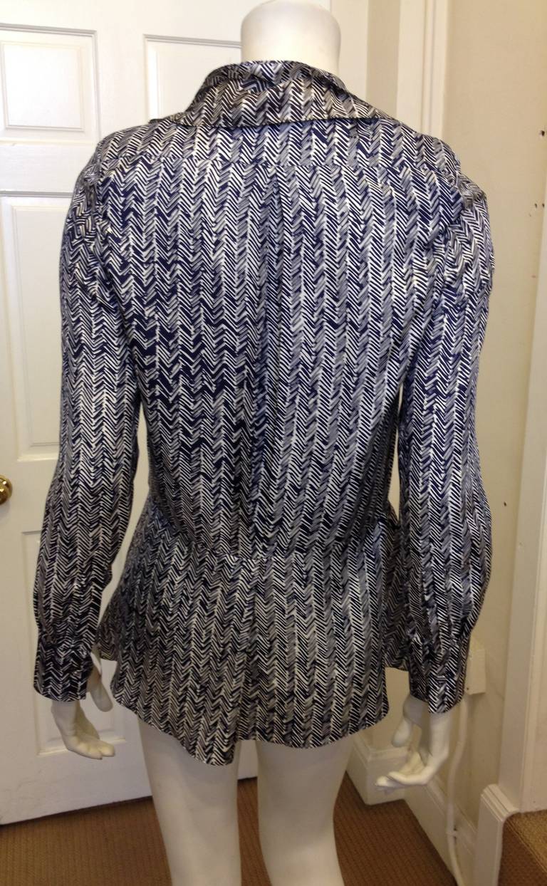 Balenciaga Navy and White Ruffled Blouse In Excellent Condition For Sale In San Francisco, CA