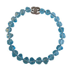 Chanel Blue Glass Beaded Choker Necklace