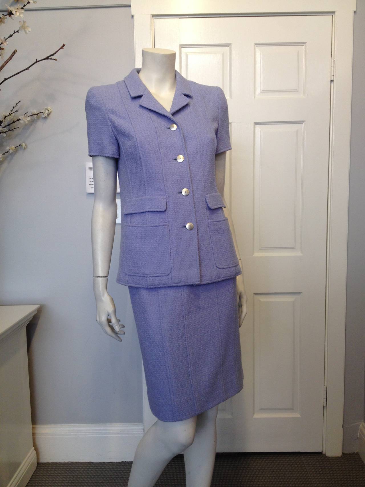 Chanel Periwinkle Blue Tweed Skirt Suit For Sale at 1stDibs ...