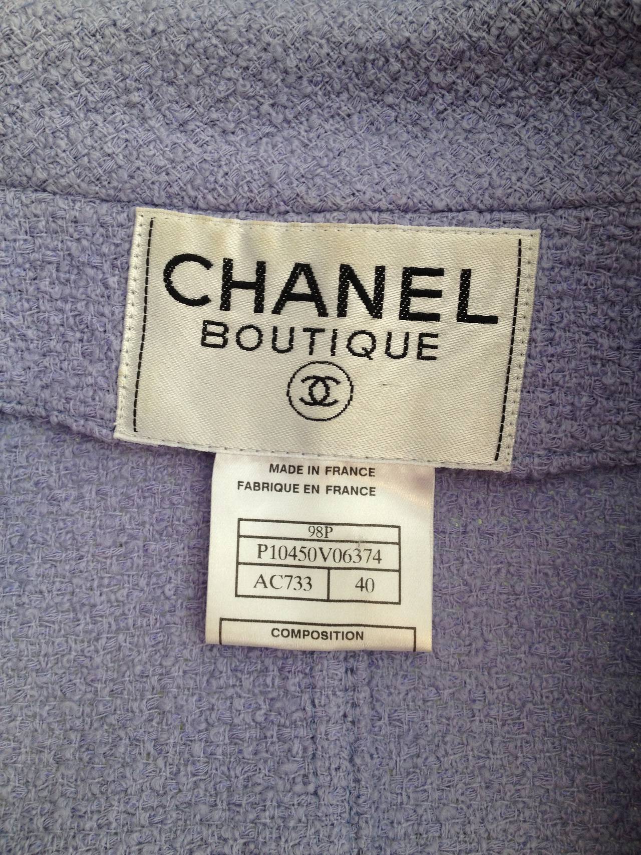Chanel Periwinkle Blue Tweed Skirt Suit For Sale 3