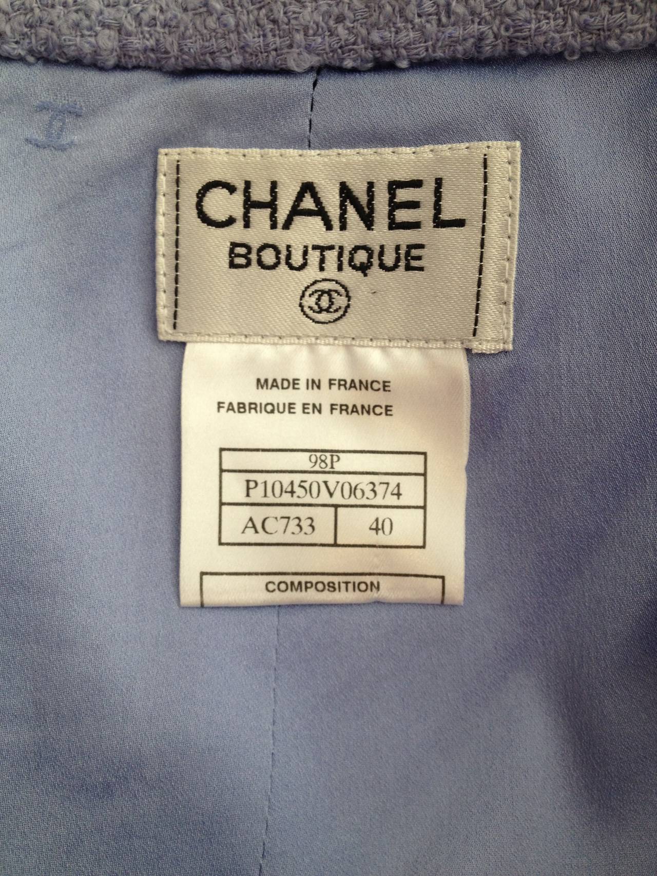 Chanel Periwinkle Blue Tweed Skirt Suit For Sale 4