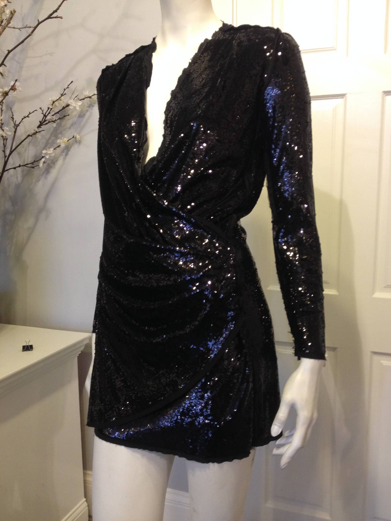 Balmain Black Sequinned V-neck Dress