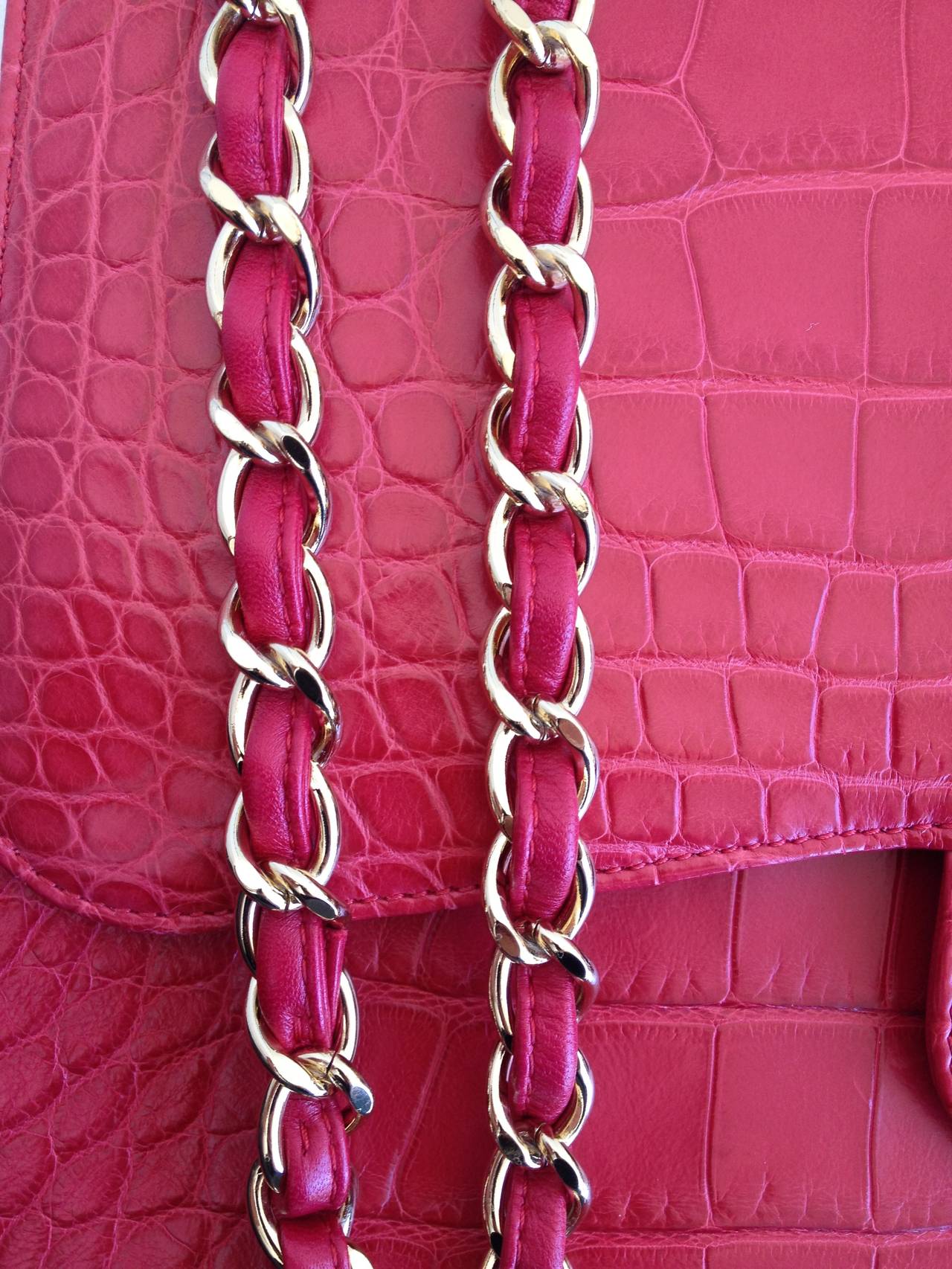 Chanel Red Alligator Jumbo Classic Single Flap Bag In Excellent Condition In San Francisco, CA
