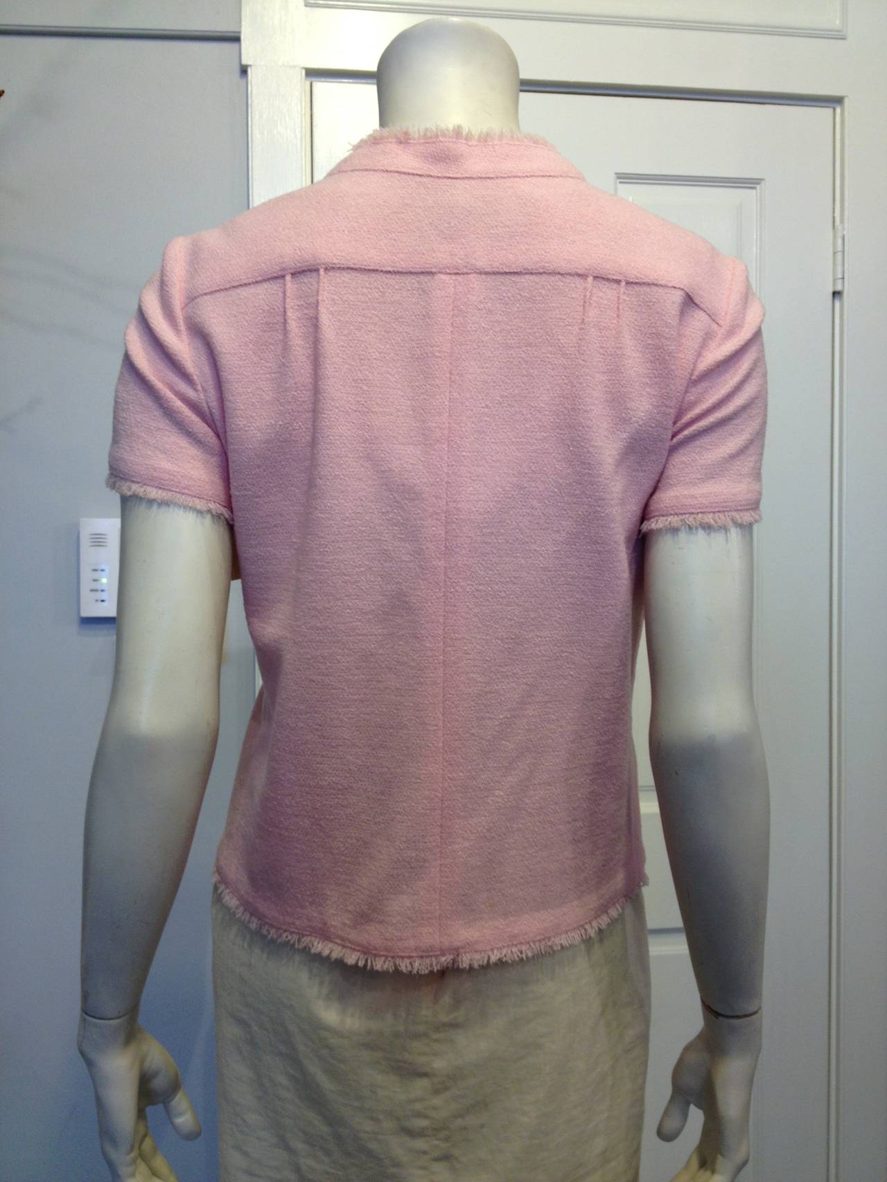 Beige Chanel Pink Tweed Short Sleeved Jacket