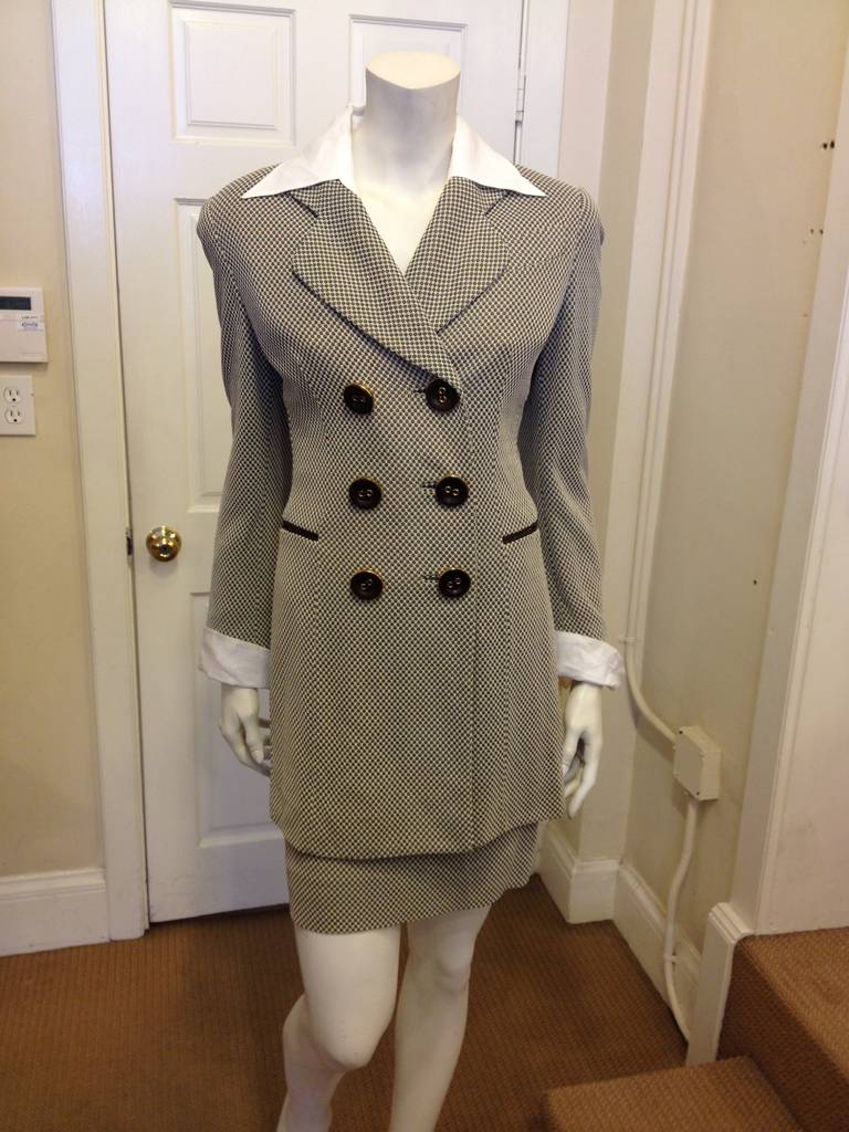 Christian Dior Brown and Cream Checkered Knit Suit