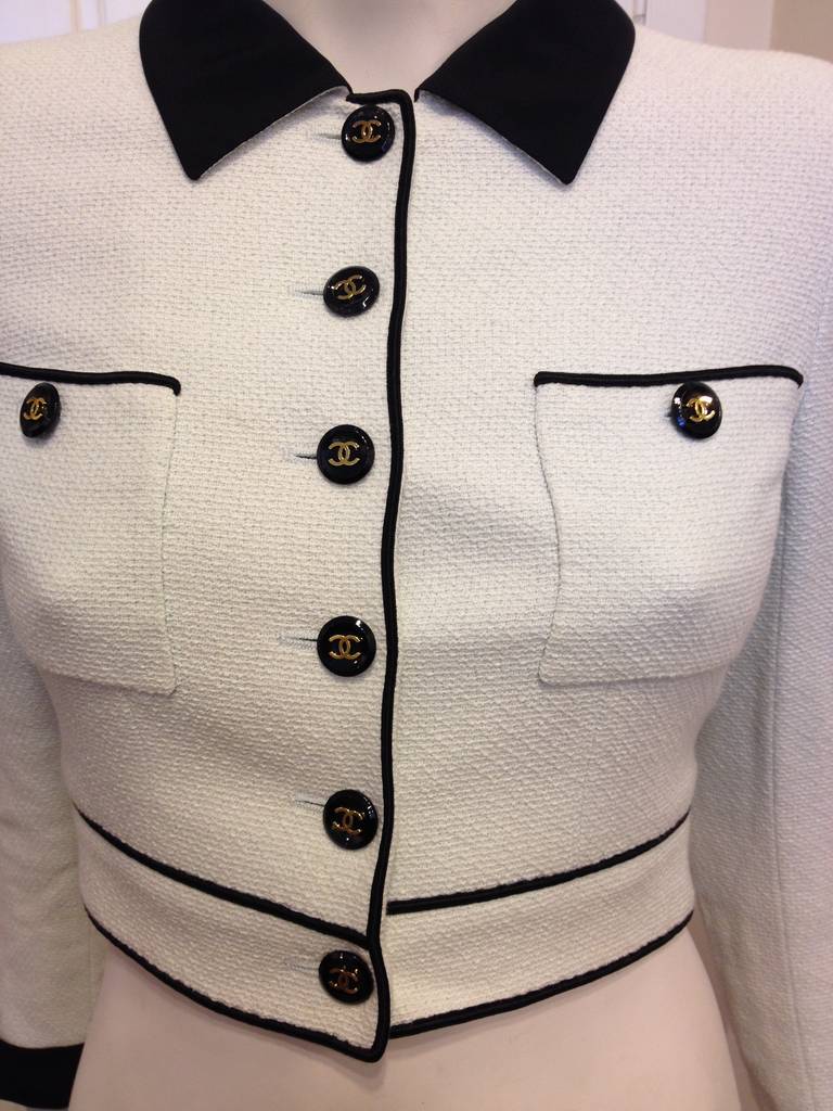 Chanel Light Blue and Black Cropped Jacket In Good Condition In San Francisco, CA