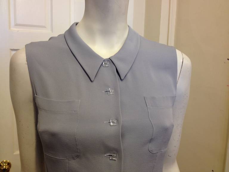 Gray Chanel Dove Grey Sleeveless Cropped Blouse For Sale