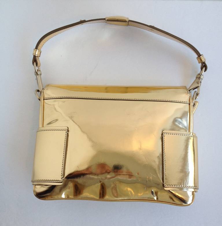 Givenchy Gold Metallic Messenger Bag In Excellent Condition In San Francisco, CA