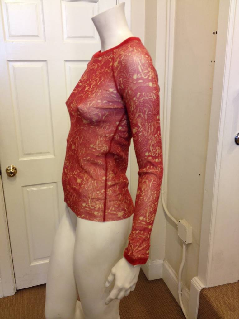 Jean Paul Gaultier Red Patterned Mesh Top In Excellent Condition In San Francisco, CA