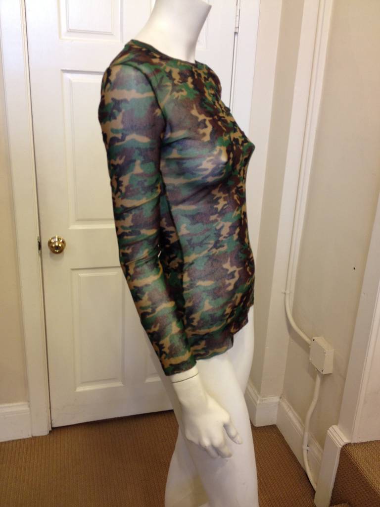 Jean Paul Gaultier Green and Brown Camouflage Mesh Shirt In Excellent Condition In San Francisco, CA