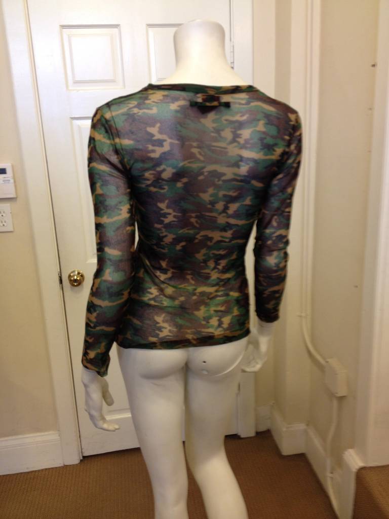 Women's Jean Paul Gaultier Green and Brown Camouflage Mesh Shirt